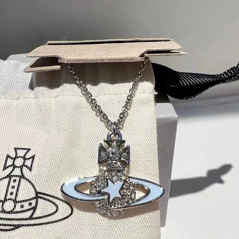 Vivienne Westwood Orb Silver White Crystal Pendant Necklace