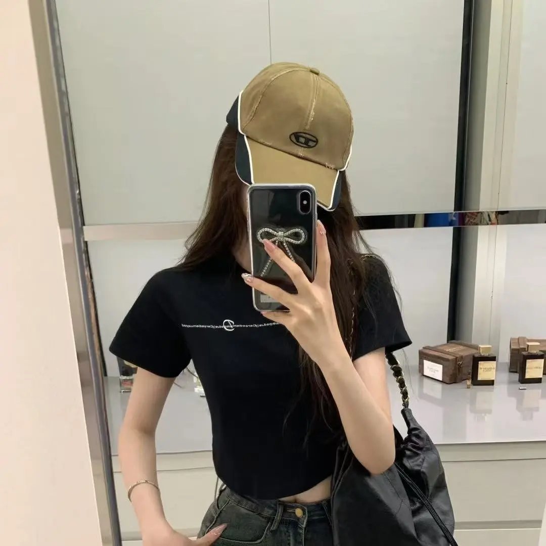 Cotton Crop Top Black Graphic Print Casual T-Shirt