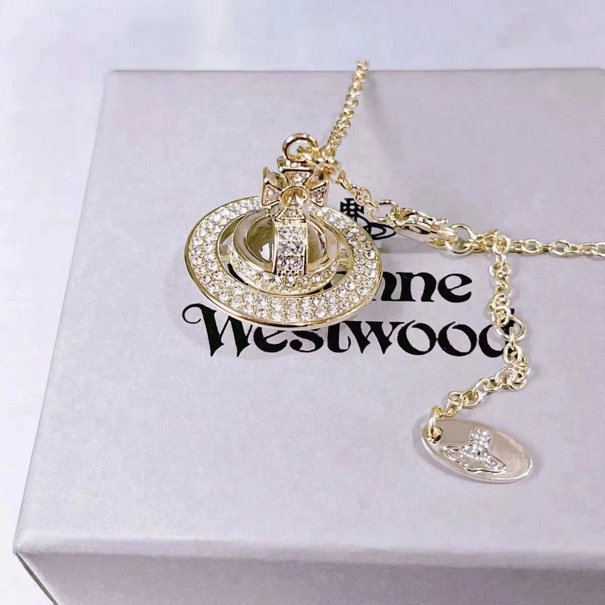 Vivienne Westwood Orb Gold Tone Crystal Pendant Necklace