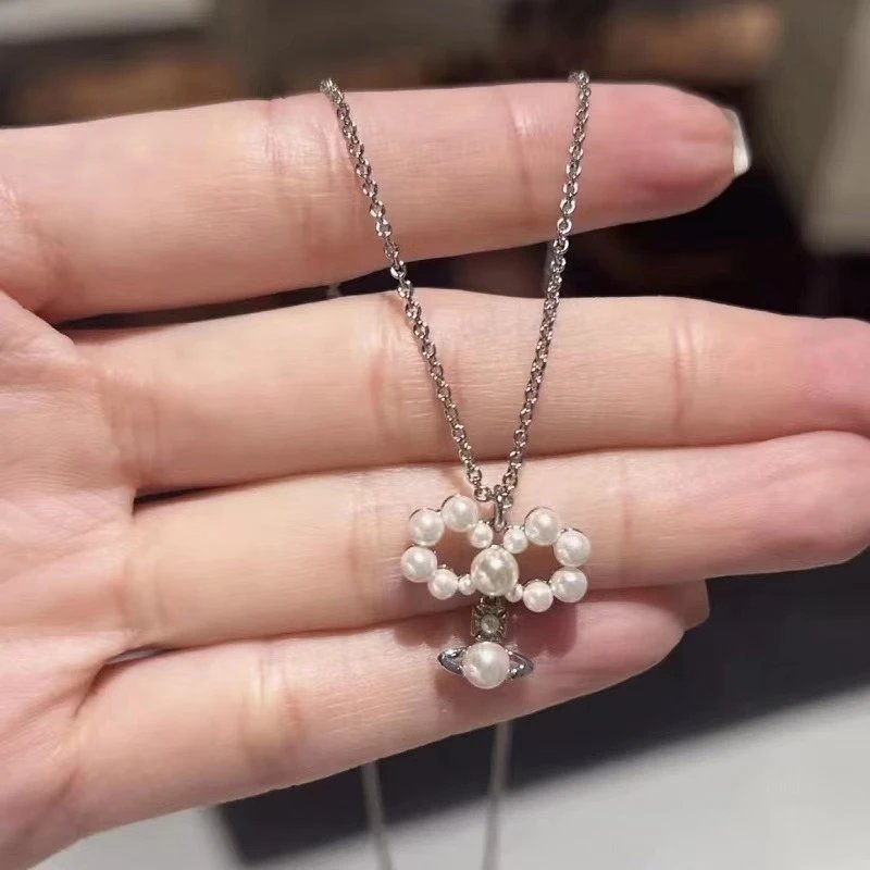 Vivienne Westwood Pearl Orb Silver Chain Necklace