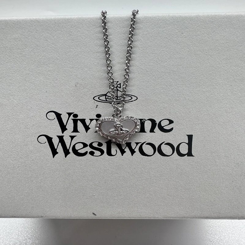 Vivienne Westwood Heart Silver Rhinestone Pendant Necklace