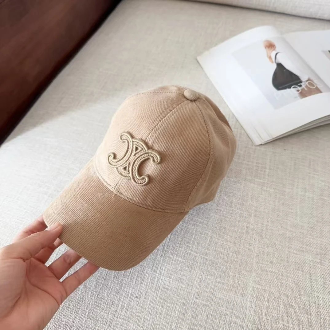 Corduroy Baseball Cap Embroidered Logo Beige Pink Red Black Navy Olive Casual Hat