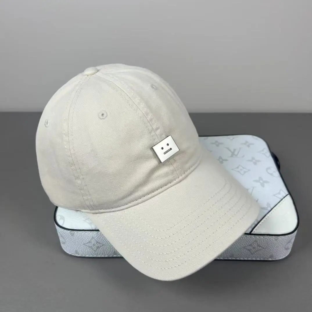 Cotton Baseball Cap White Navy Purple Mint Yellow Beige Brown Smiley Patch Casual