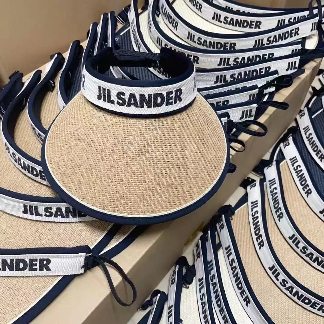 Jil Sander Visor Navy Beige Woven Sun Hat