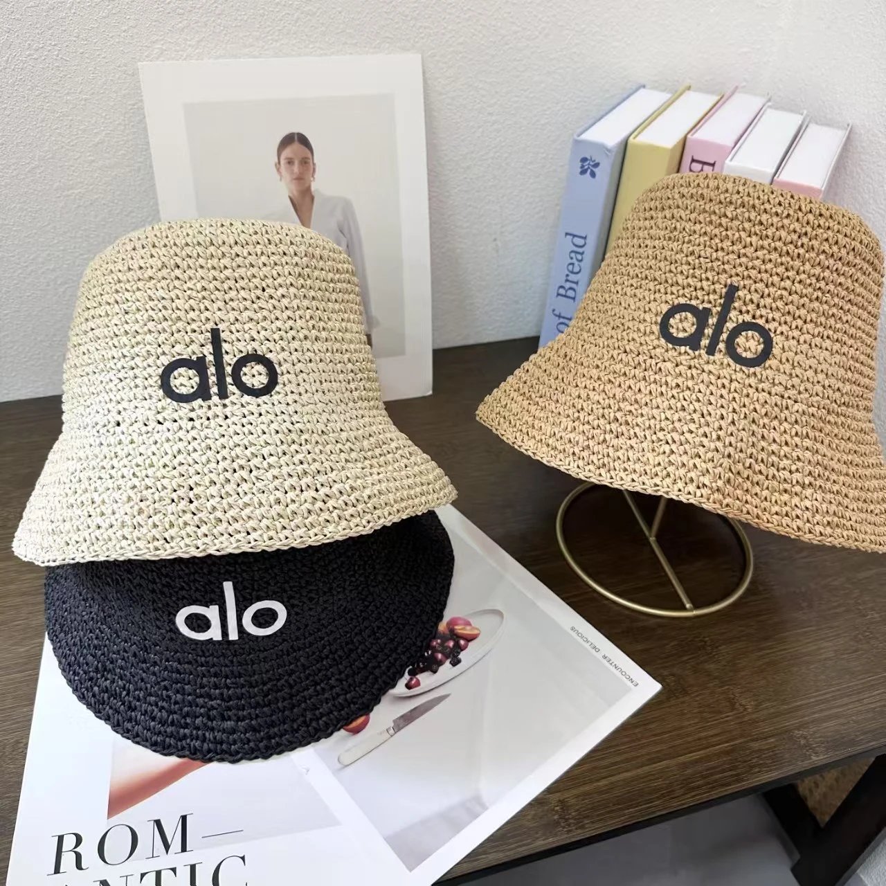Alo Woven Bucket Hat Beige Black Summer Style