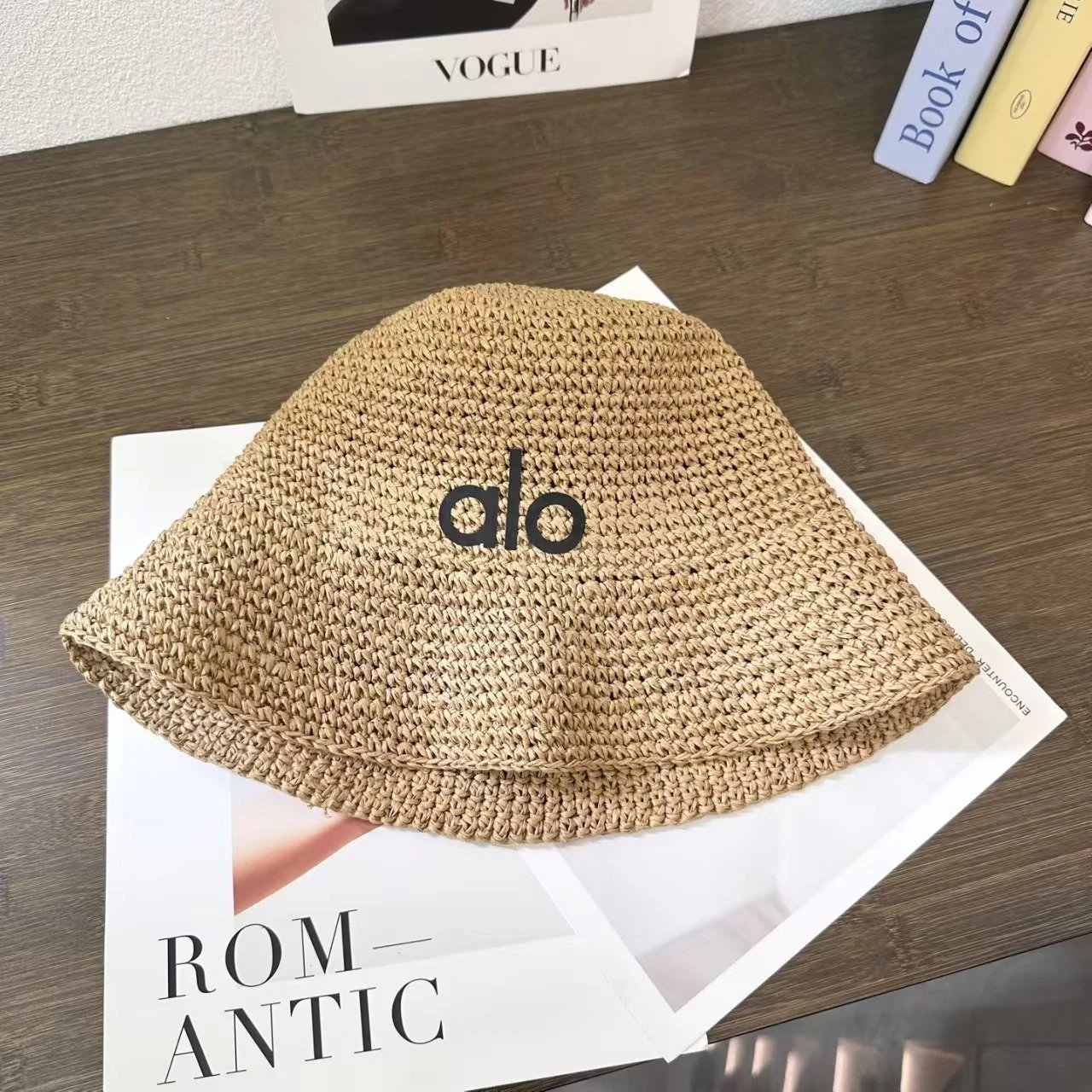 Alo Woven Bucket Hat Beige Black Summer Style