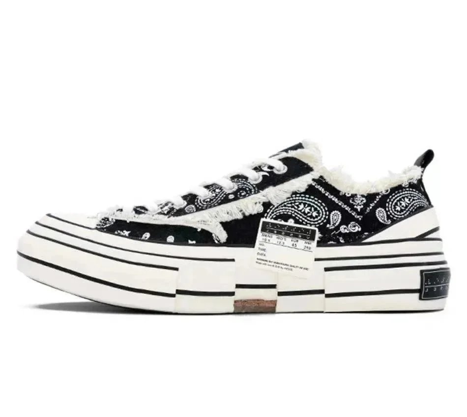 XVESSEL Sneakers frayed canvas low-top with patchwork sole — Cashew flower