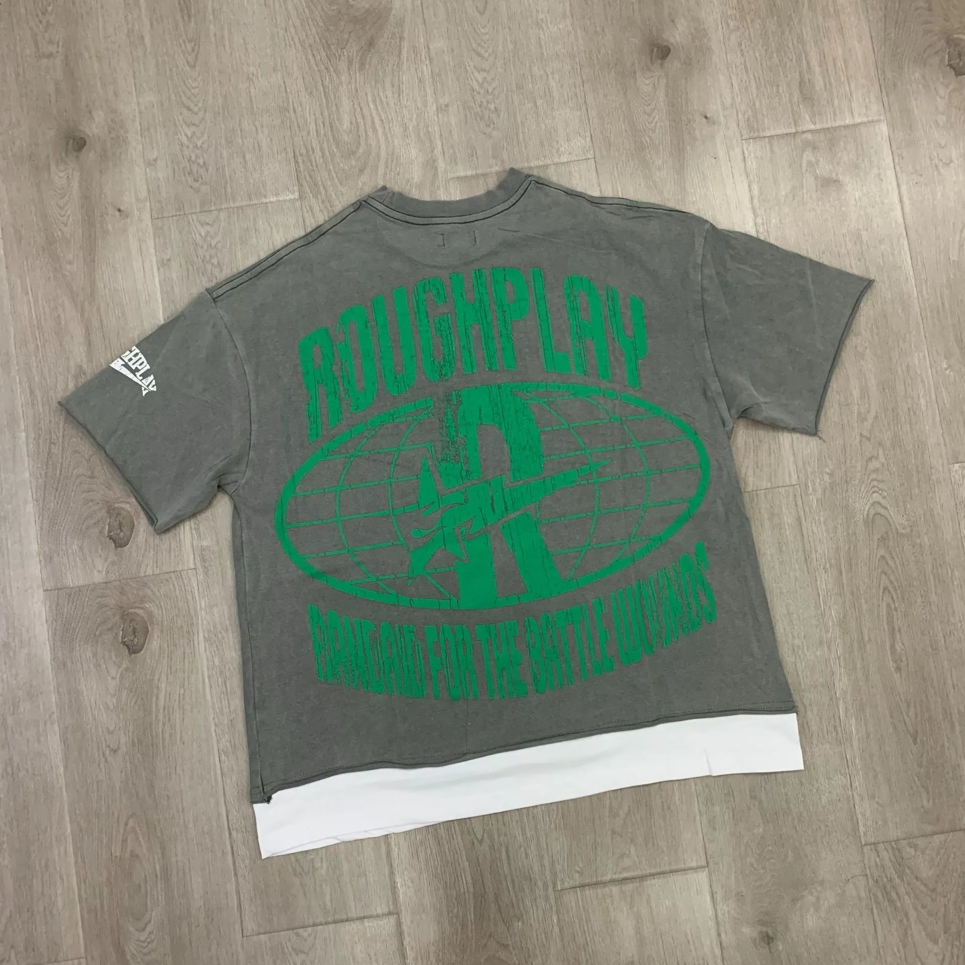 Roughplay Graphic Print Gray Oversized T-Shirt