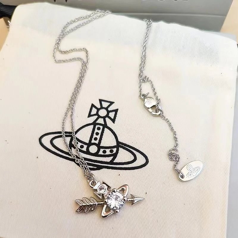 Vivienne Westwood Orb Silver Crystal Arrow Pendant Necklace