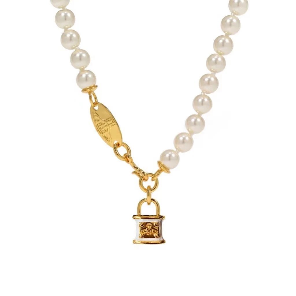 Vivienne Westwood Pearl White Lock Charm Necklace