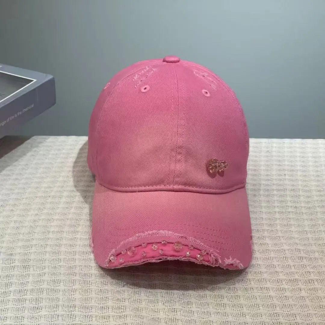 Distressed Denim Baseball Cap Assorted Colors Embellished Casual Hat