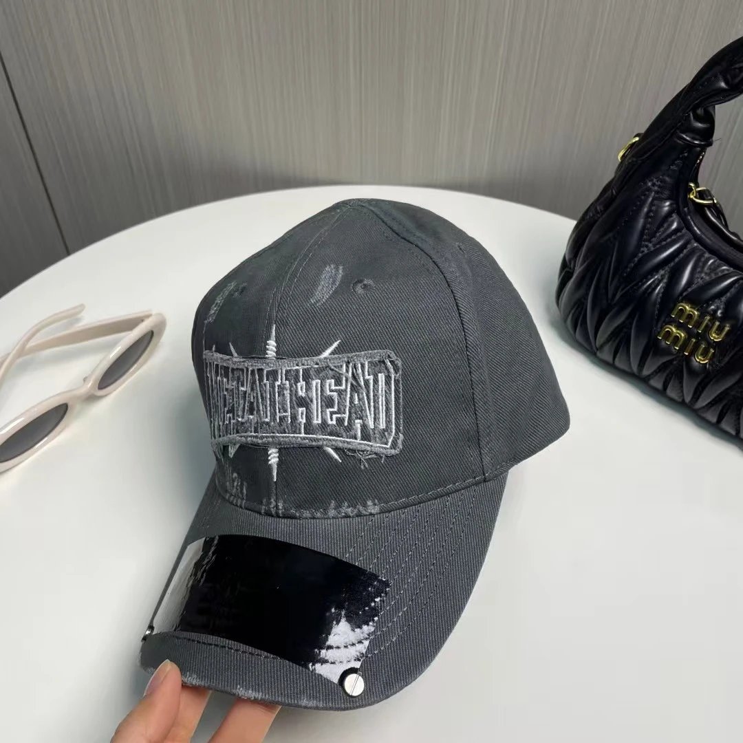 Black Denim Baseball Cap With White Embroidered Logo And Glossy Visor