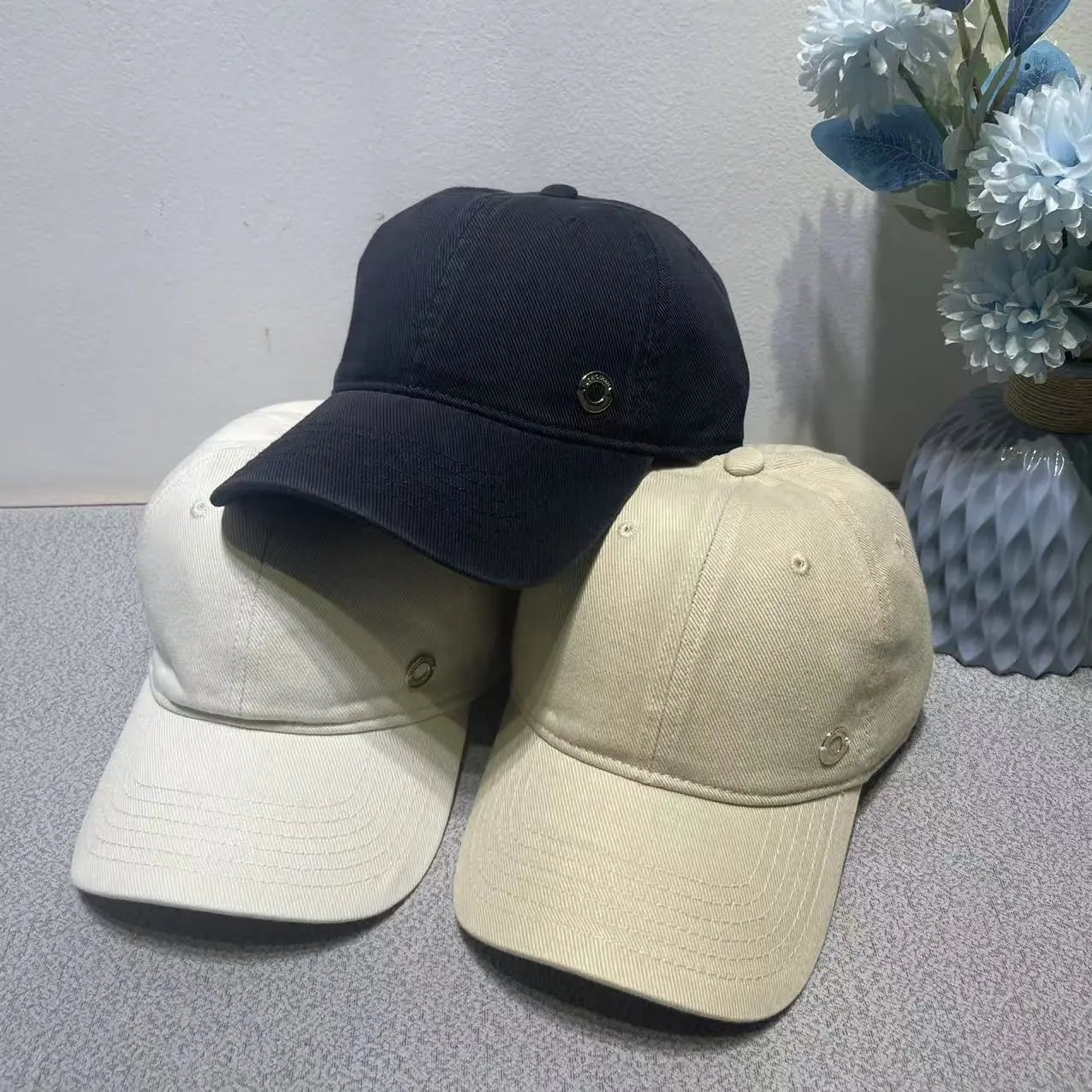 Cotton Baseball Cap Navy Beige White Classic Snapback