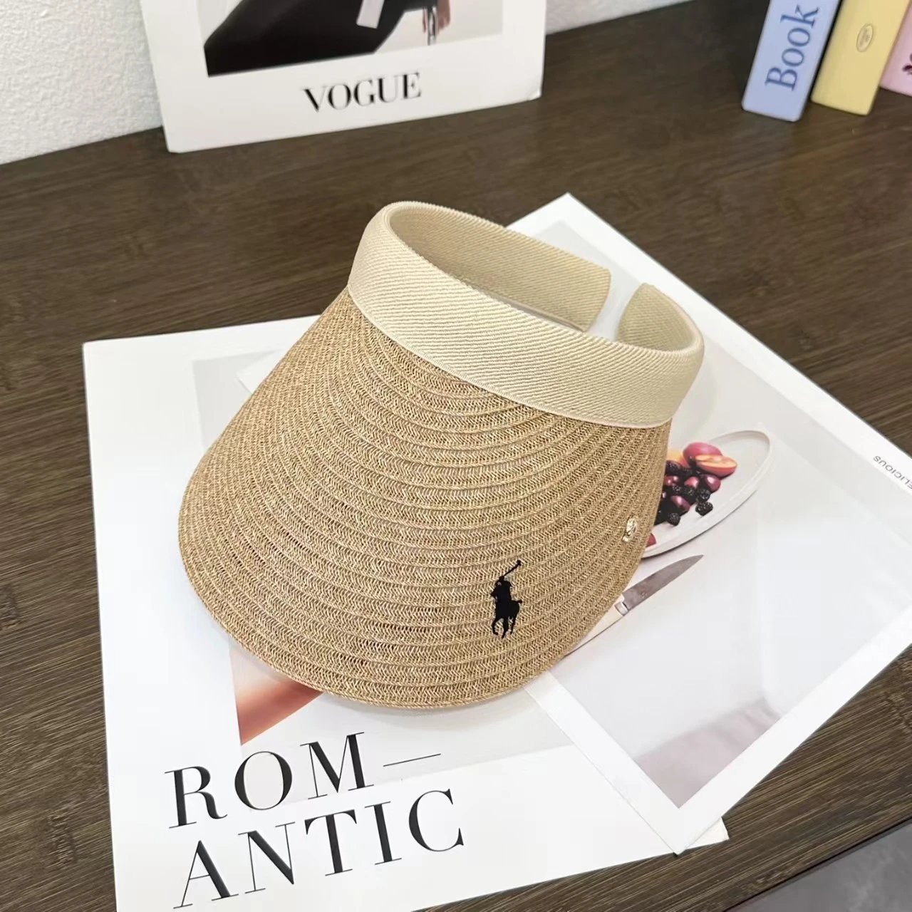 Polo Ralph Lauren Straw Visor Beige Black Classic Sun Visor