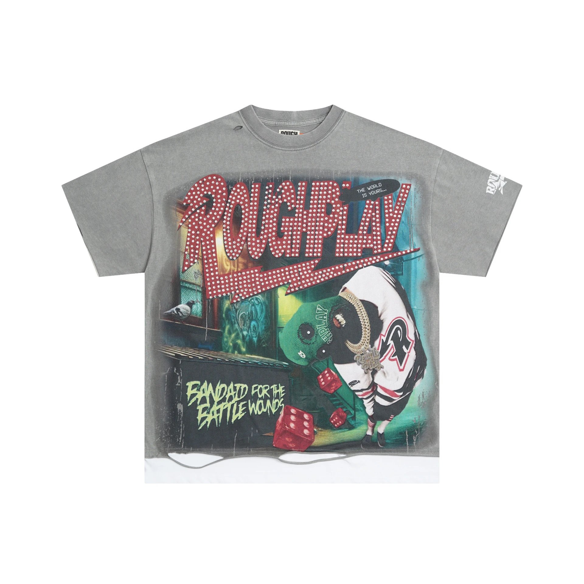 Roughplay Graphic Print Gray Oversized T-Shirt