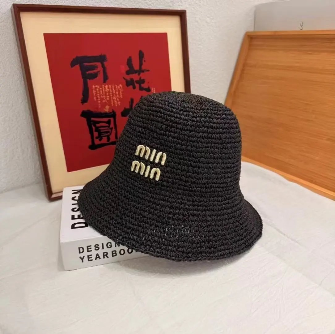 Miu Miu Woven Straw Beige Brown Black Bucket Hat