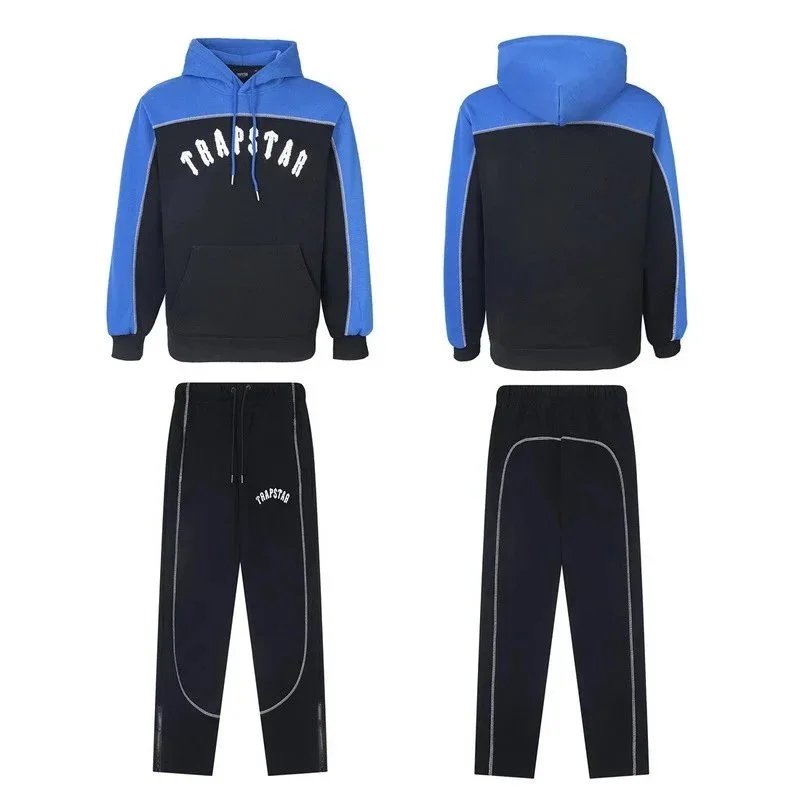Trapstar Colorblock Black Blue Hooded Sweatshirt And Track Pants Set
