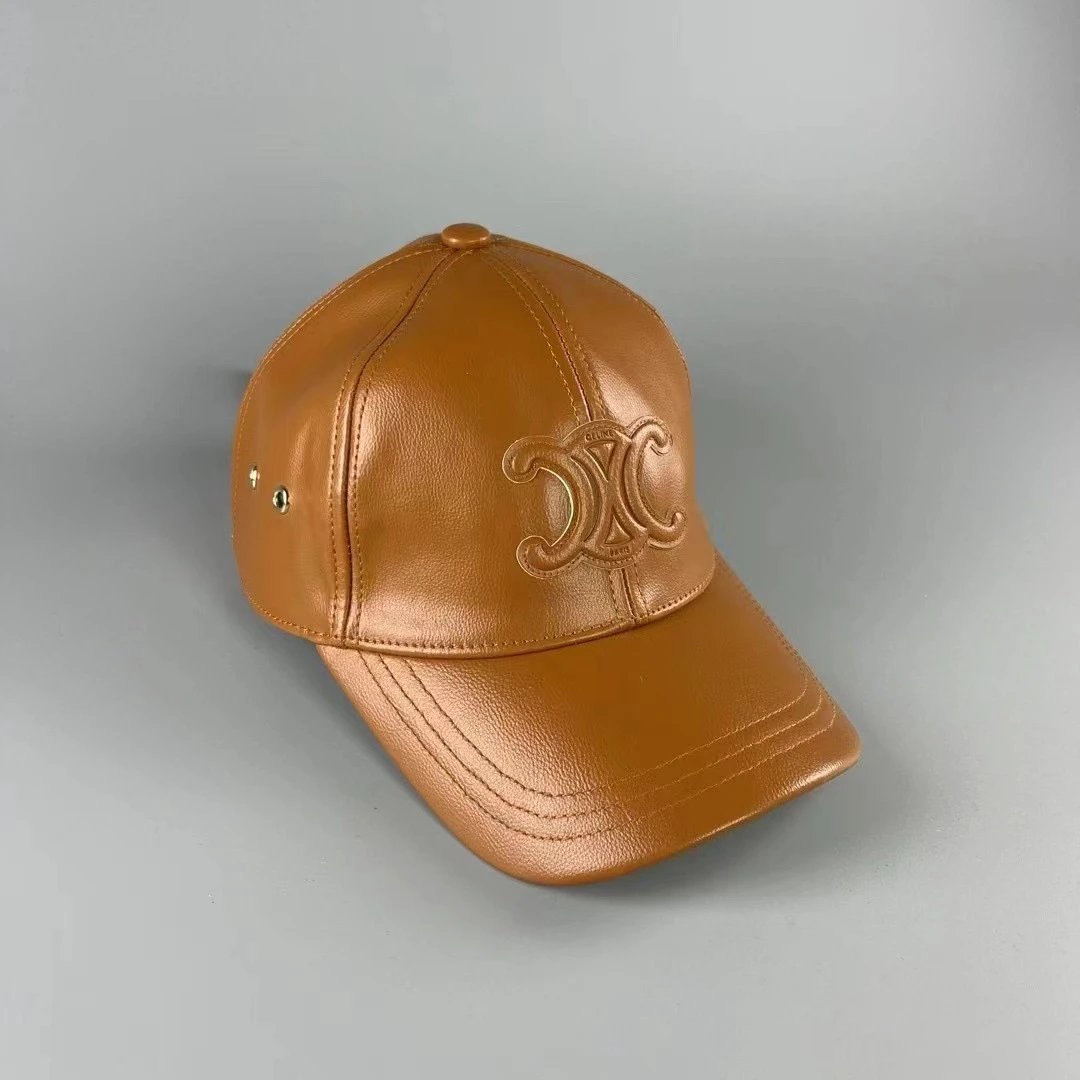 Celine Hats Triomphe Logo Leather Baseball Cap image 4