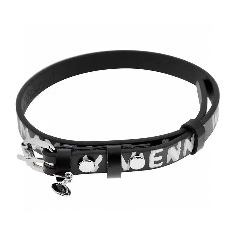 Black Leather Choker with Silver Studs and Bell Charm Punk Style