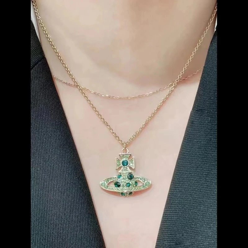 Vivienne Westwood Orb Green Crystal Pendant Necklace