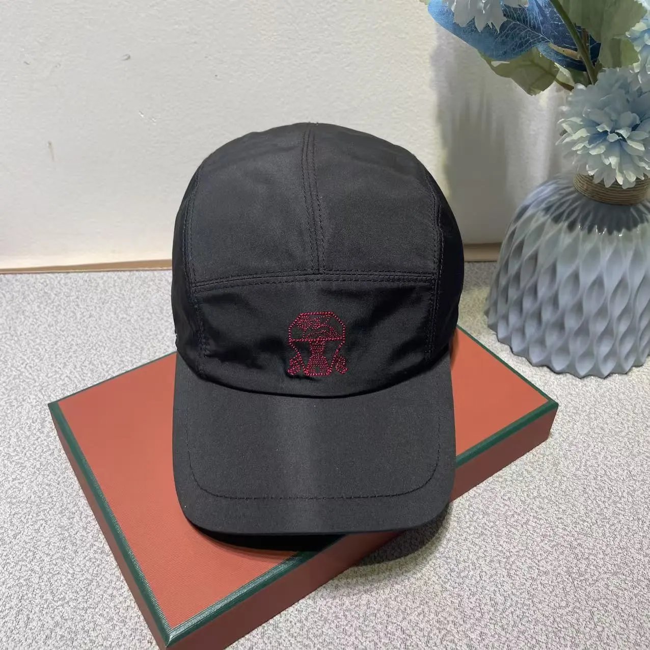 Embroidered Five Panel Cap Olive White Beige Black Casual Baseball Hat