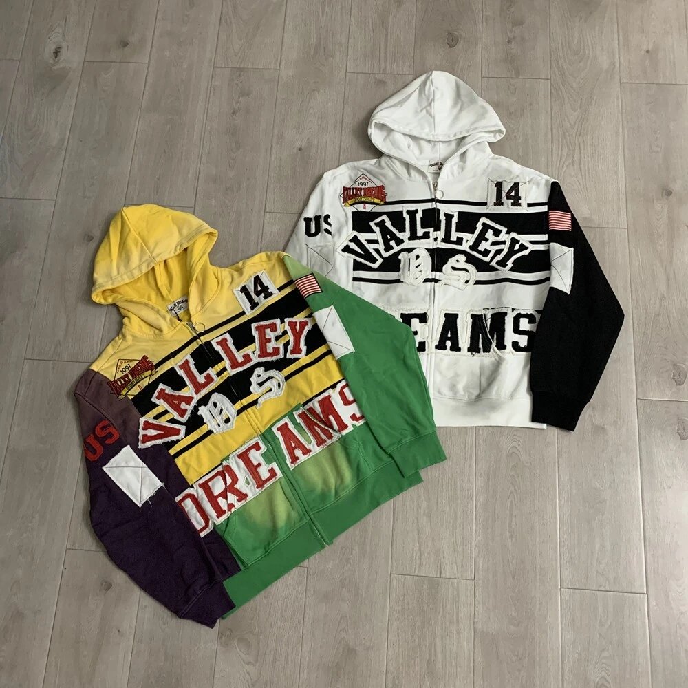 Valley Dreams 14 Multi Color Patchwork Hooded Sweatshirt