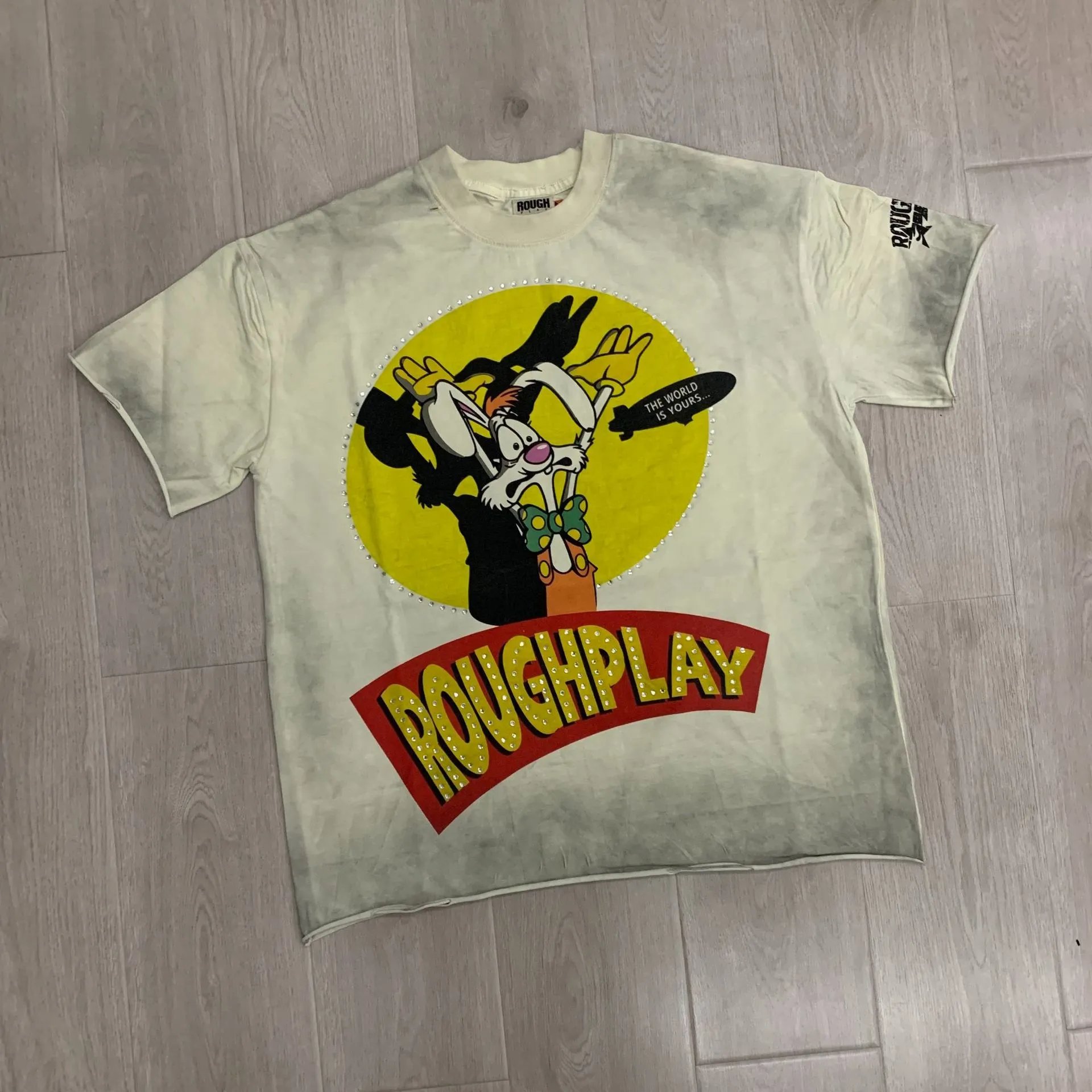 Roughplay Graphic Print Off White Distressed T Shirt