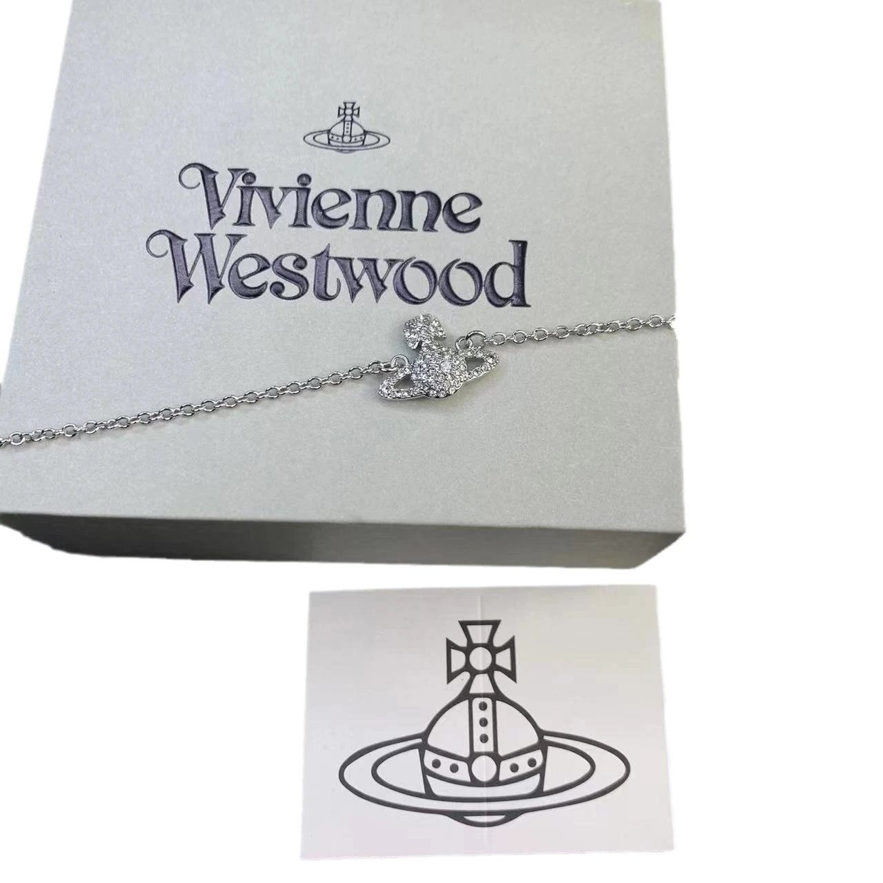Vivienne Westwood Orb Pink Crystal Chain Bracelet