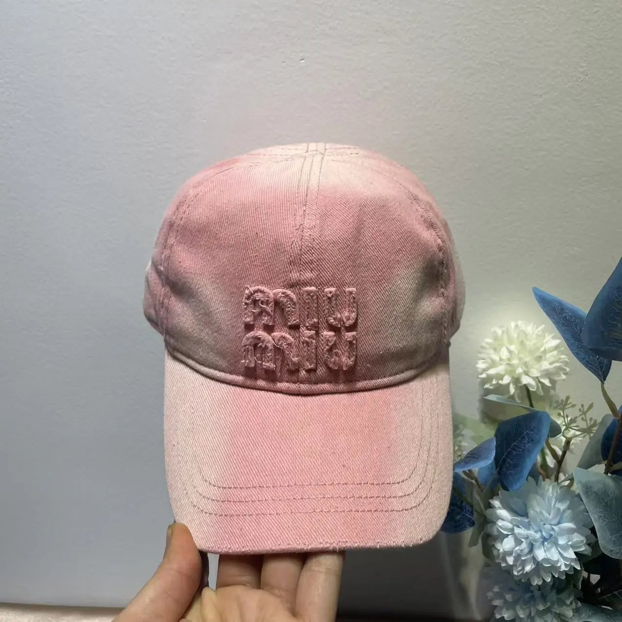 Cotton Baseball Cap Pink Embroidered Casual Hat