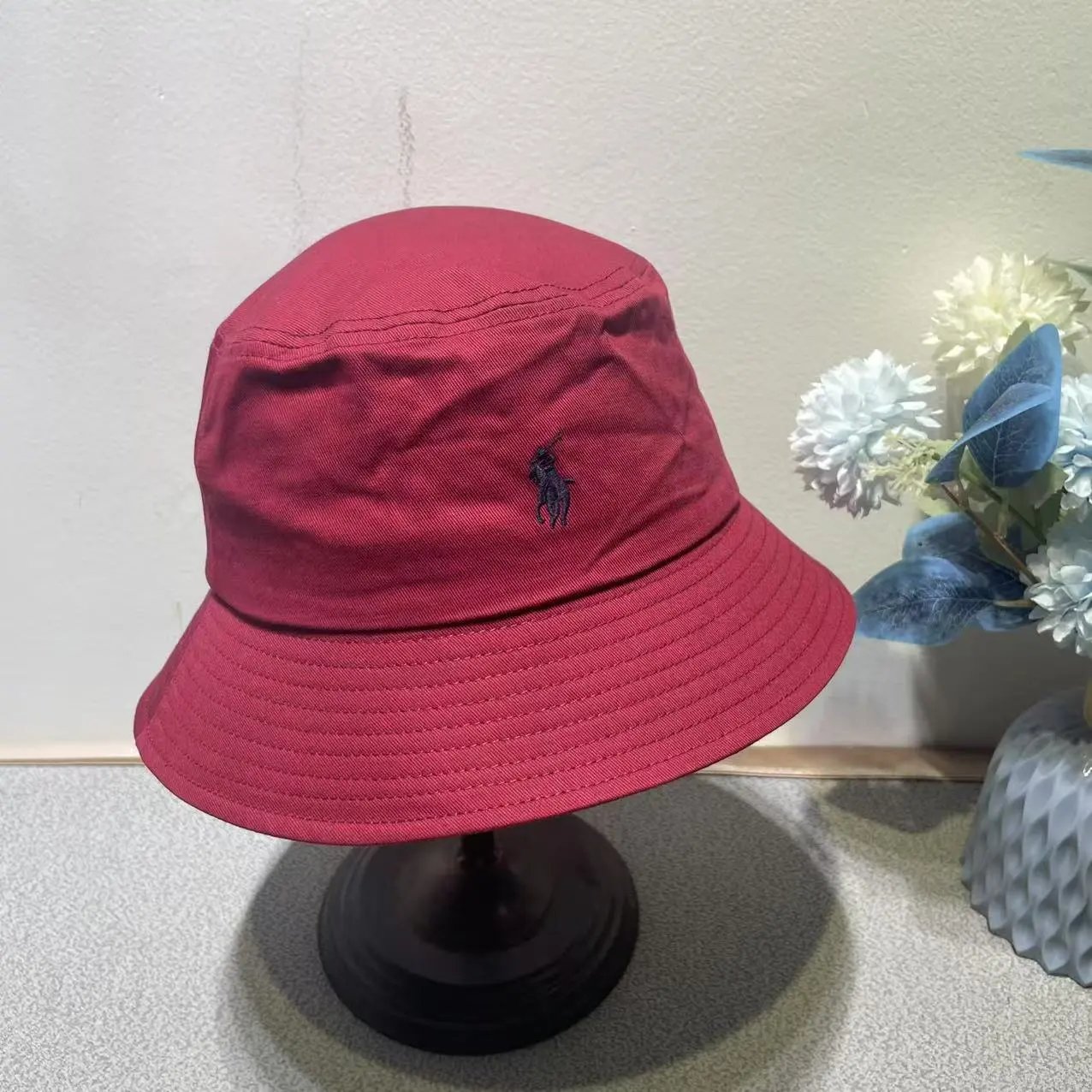 Polo Ralph Lauren Hats Embroidered Pony Bucket Hat — Wine red