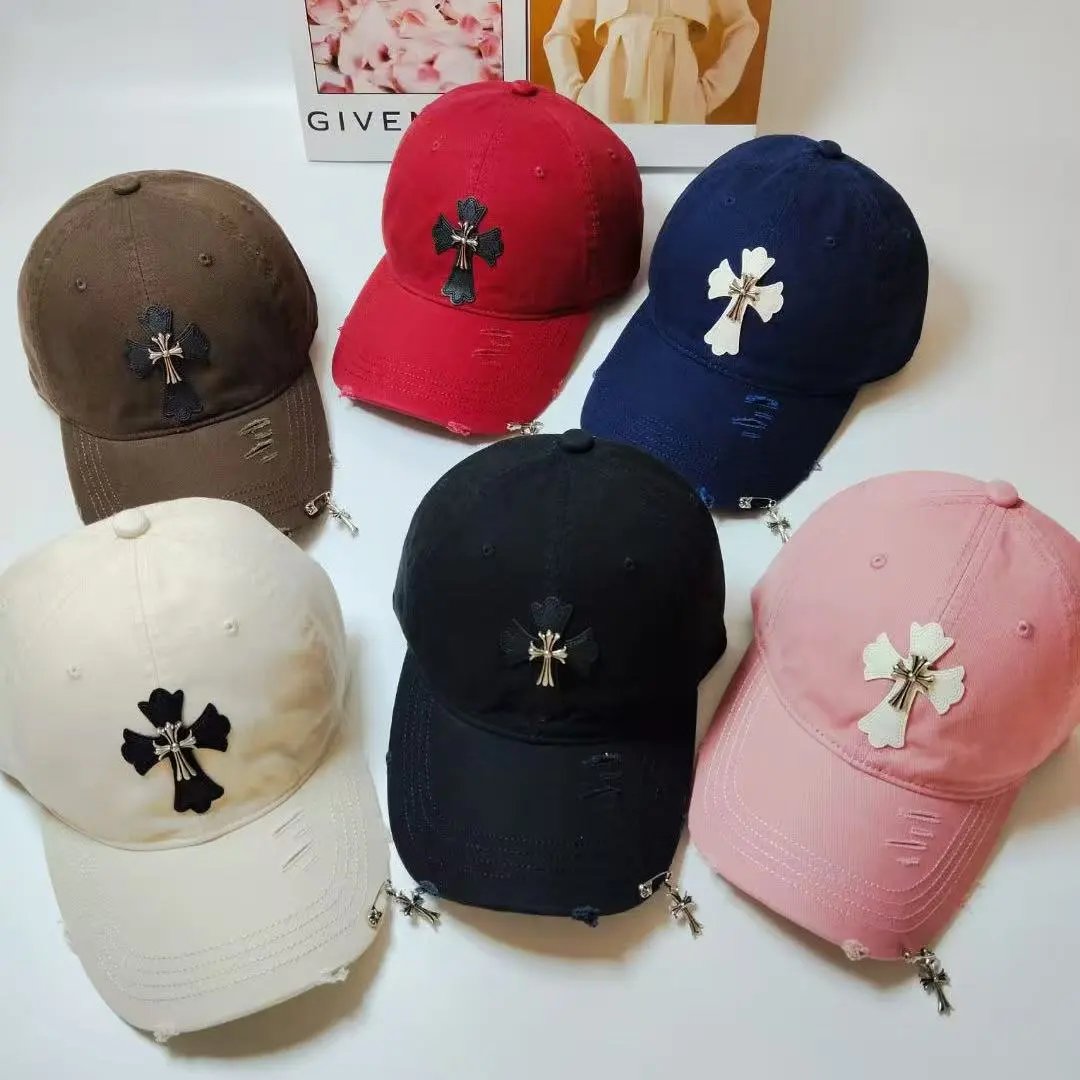 Cross Embroidered Distressed Baseball Cap Six Colors Streetwear