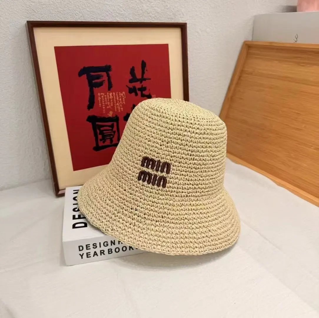 Miu Miu Woven Straw Beige Brown Black Bucket Hat