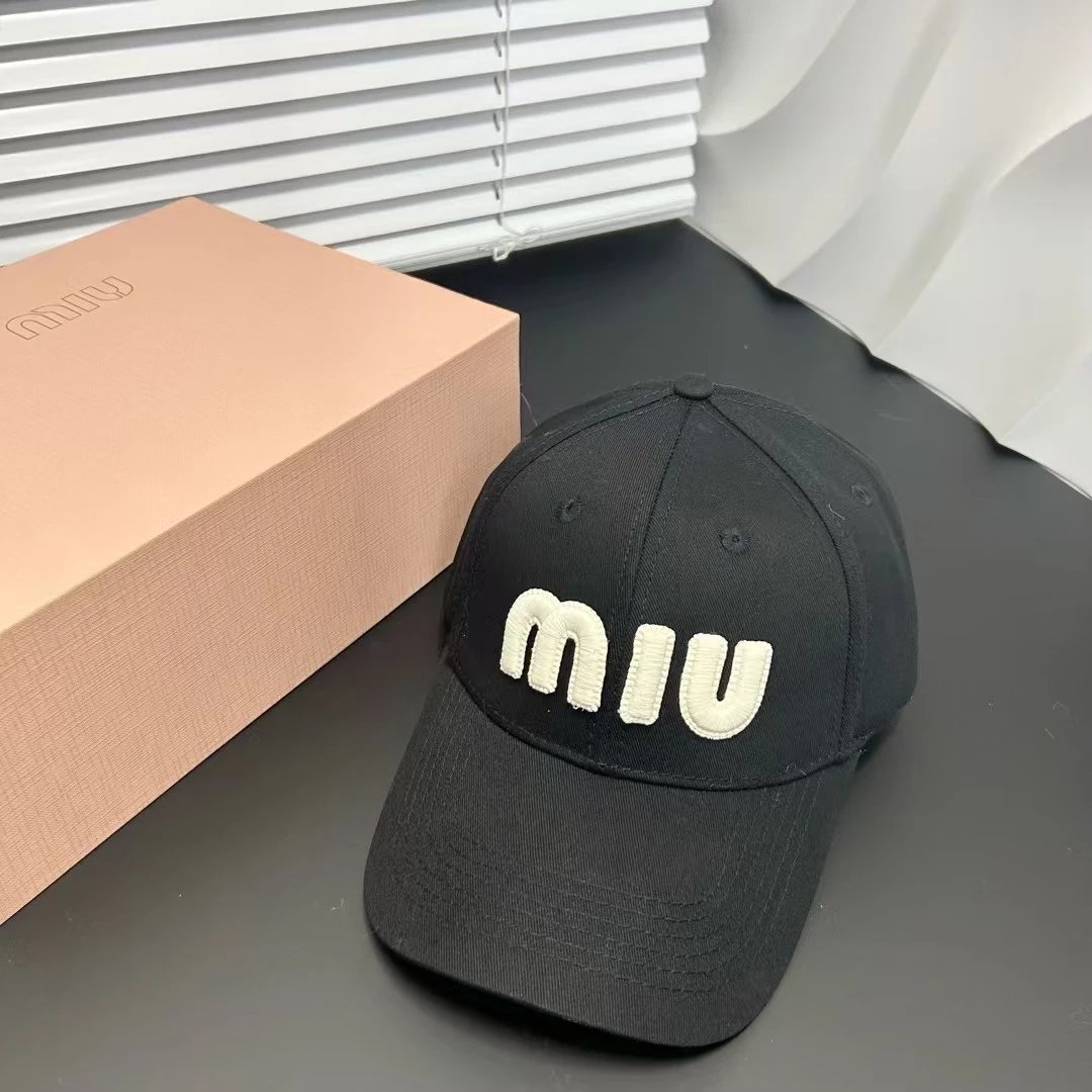 Miu Miu Embroidered Logo Black White Pink Baseball Cap