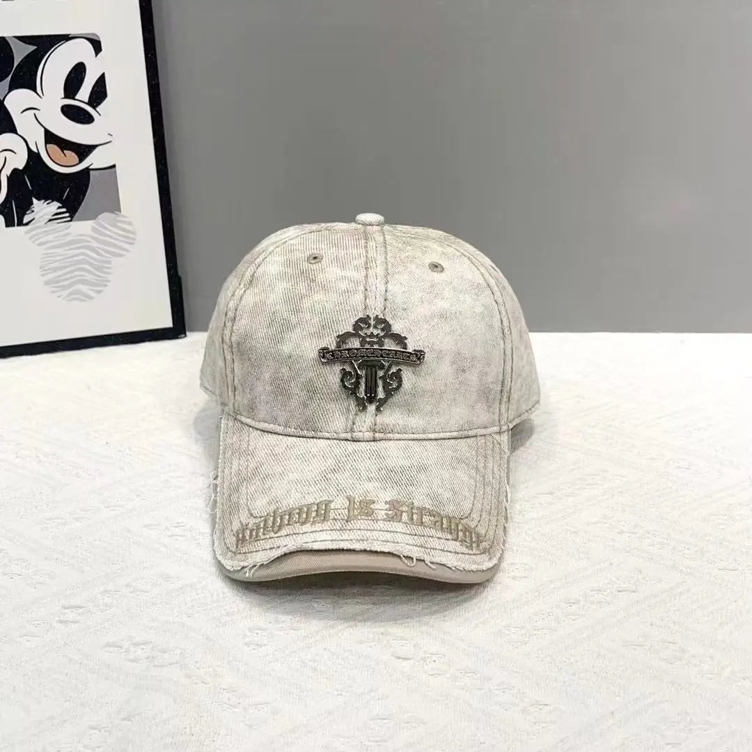 Unbranded Hats Distressed embroidered crest baseball cap — Khaki