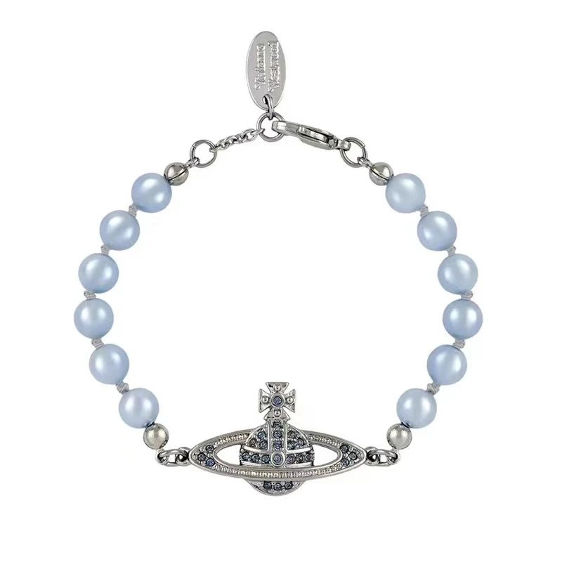Vivienne Westwood Blue Pearl Orb Charm Necklace Earrings Bracelet Set