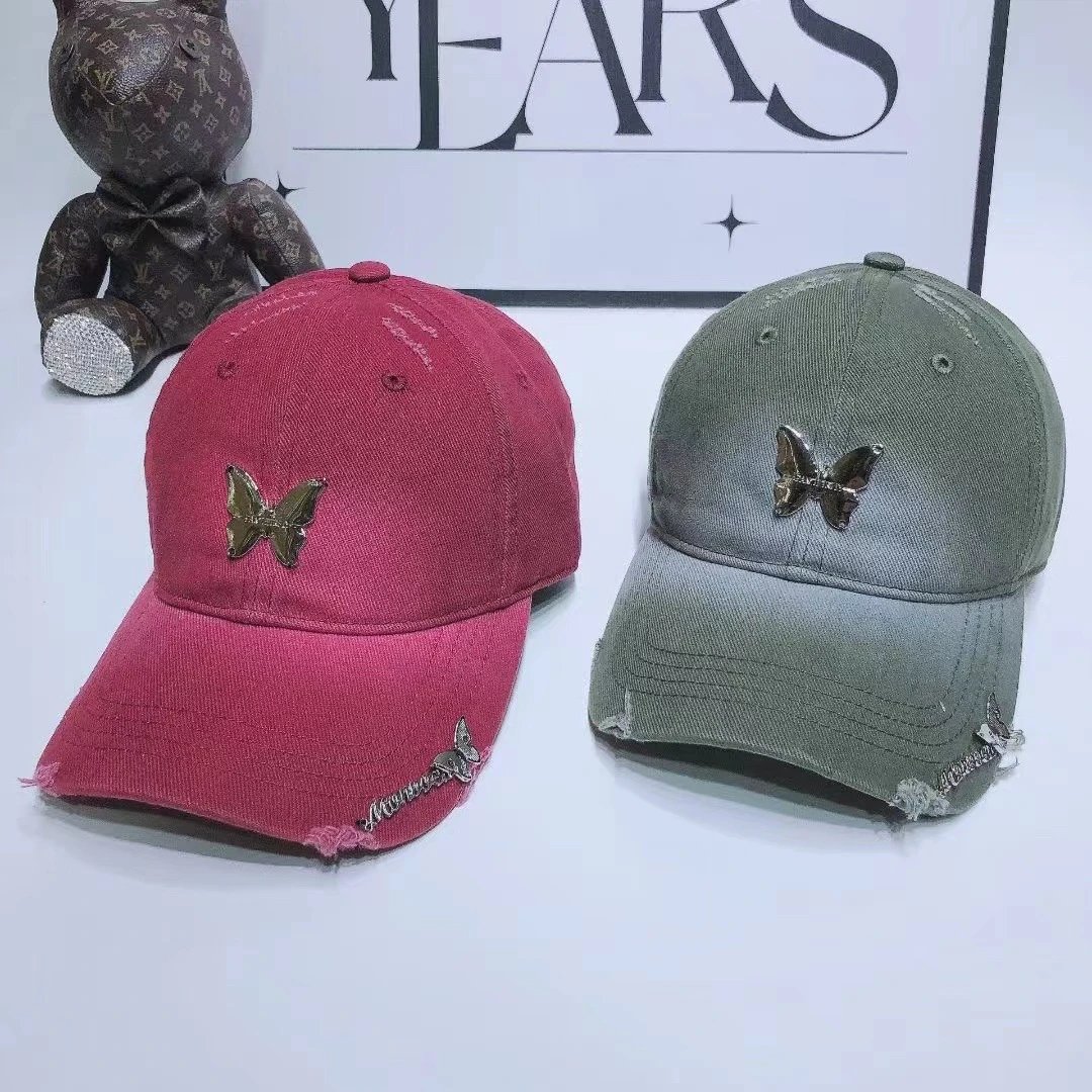 Unbranded Hats Butterfly Metal Accent Distressed Baseball Cap — Wine red