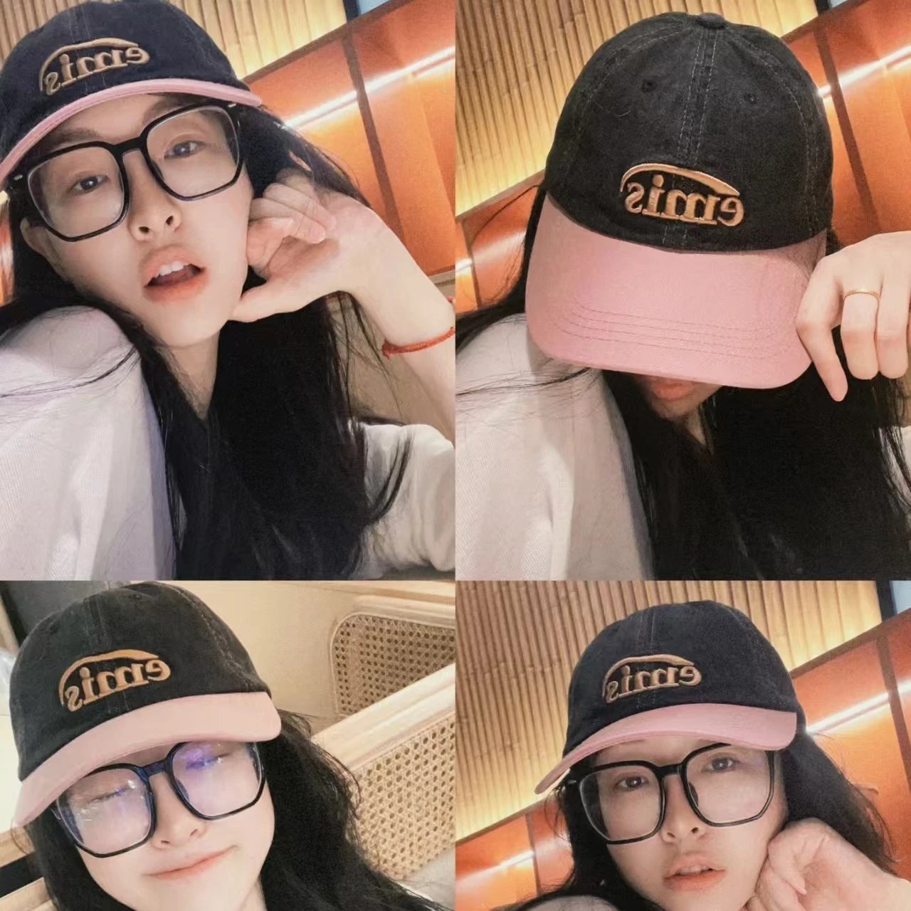 Emis Denim Cap Black Pink Two-Tone Casual