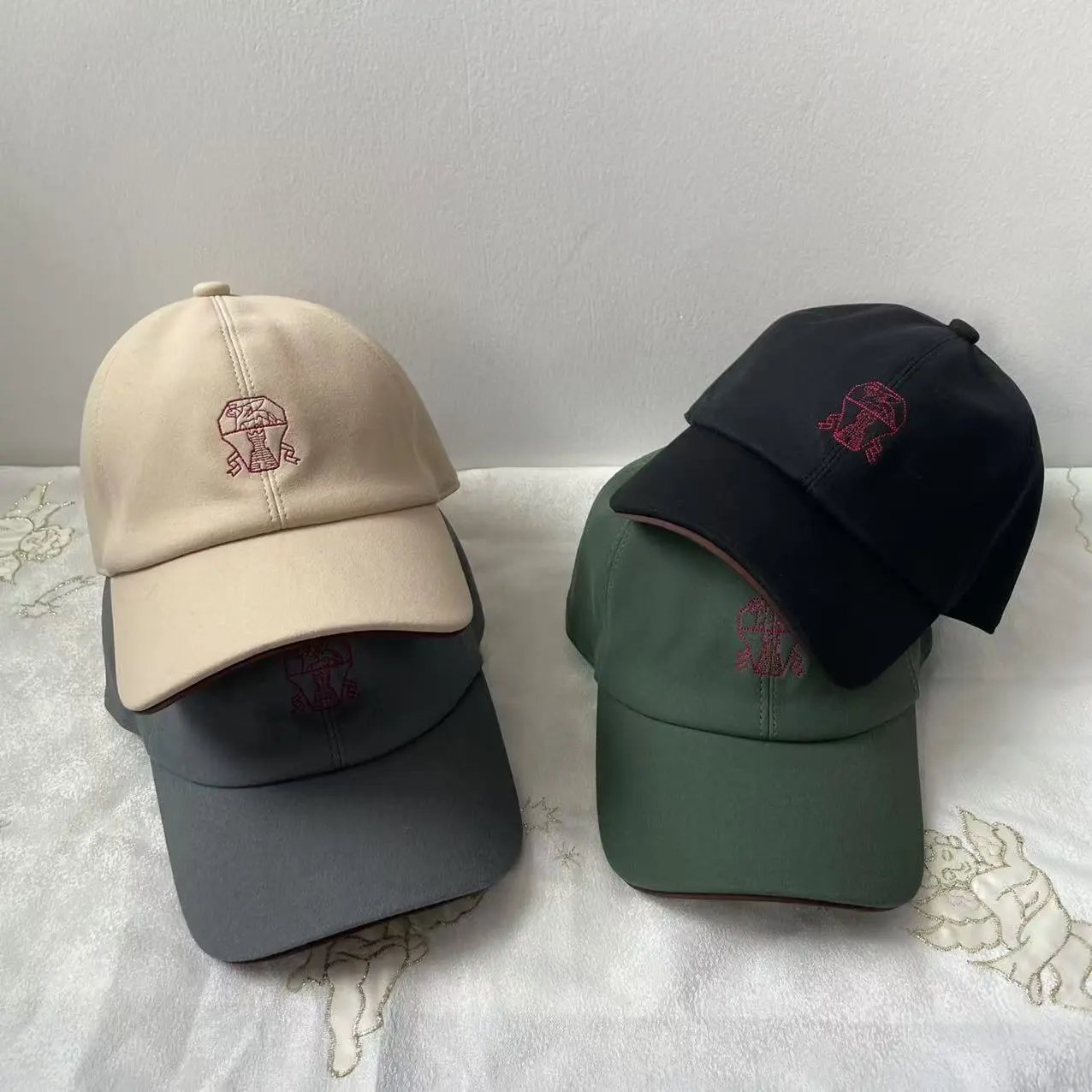 Embroidered Logo Baseball Cap Beige Black Gray Olive Burgundy Tan Casual