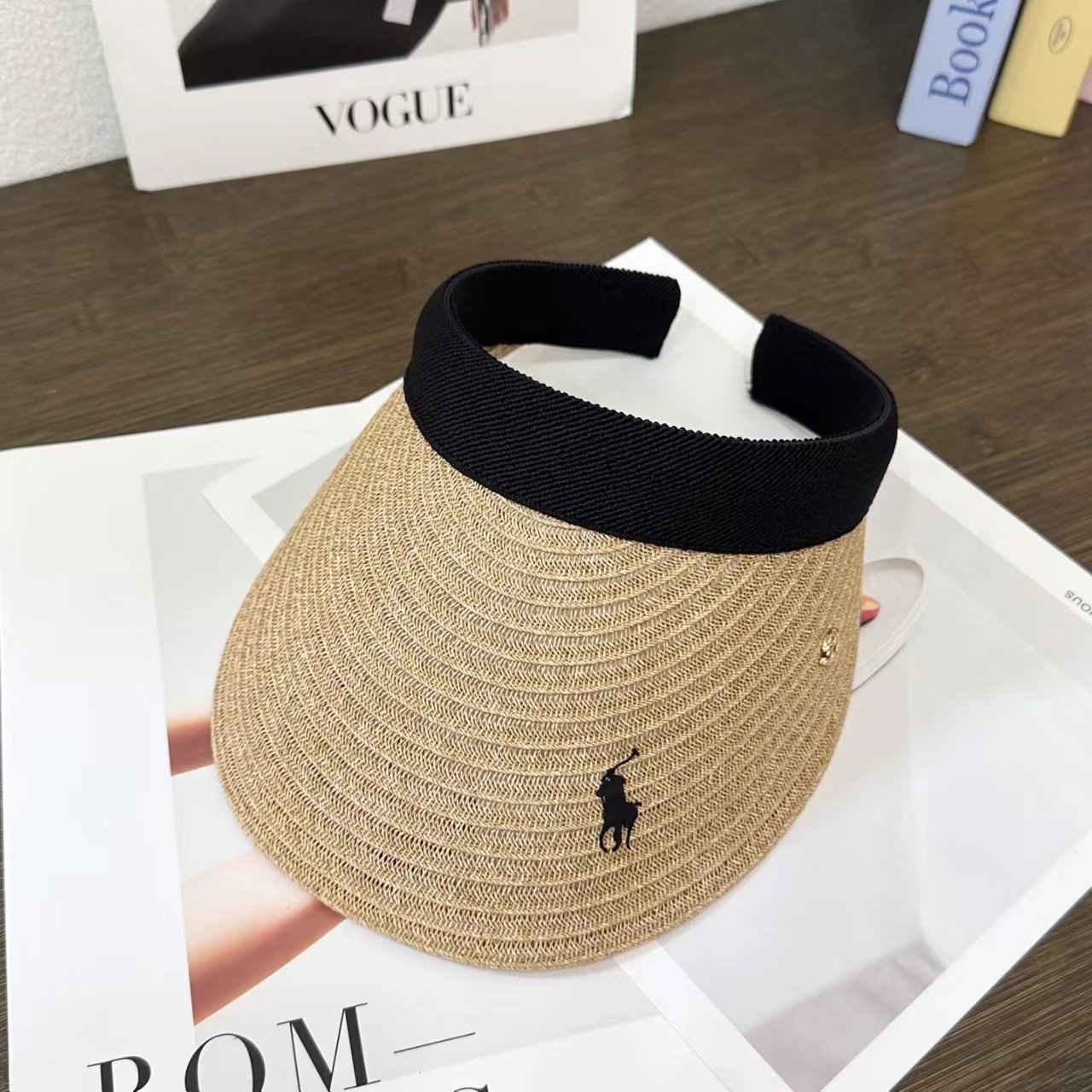 Polo Ralph Lauren Straw Visor Beige Black Classic Sun Visor