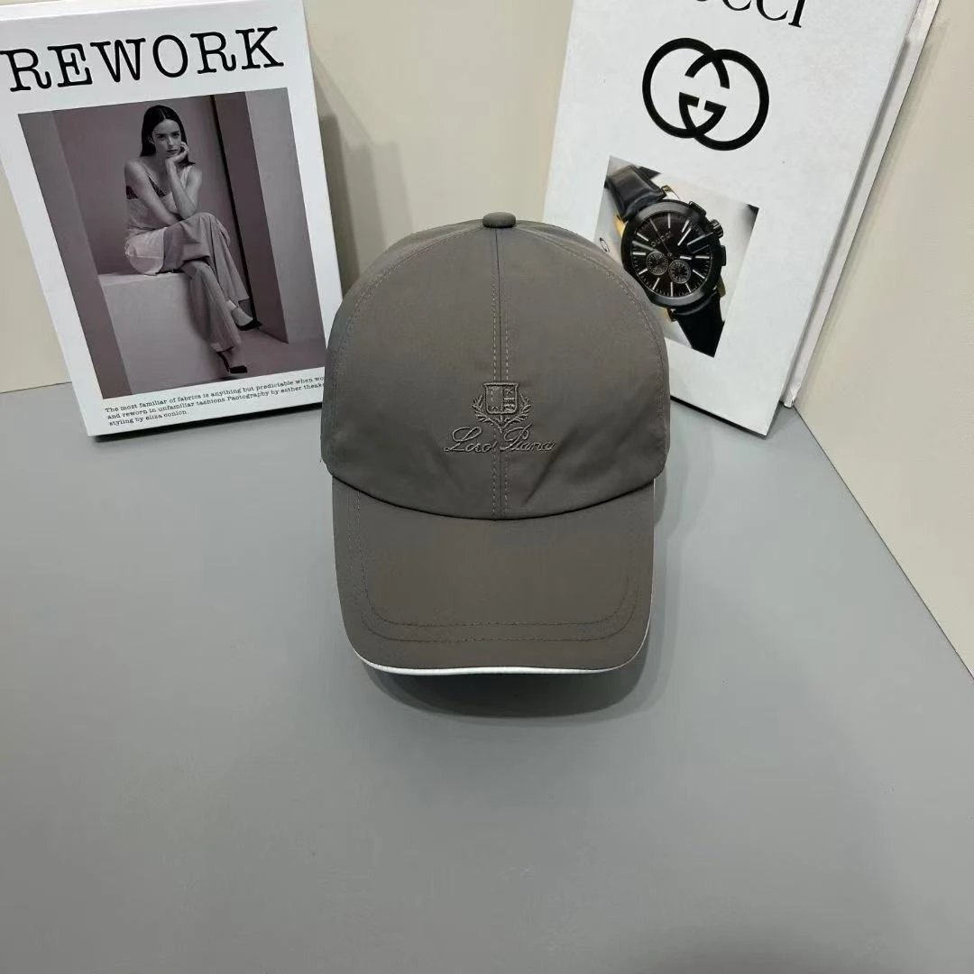 Loro Piana Beige Navy Gray White Embroidered Baseball Cap