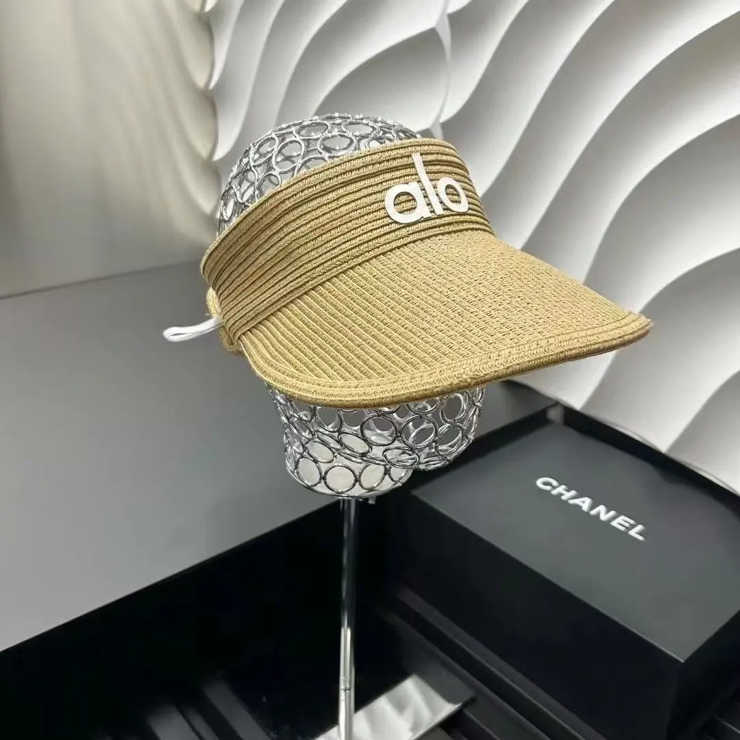 Alo Logo Embroidered Corduroy Visor Hat Beige Tan Black Cream Casual Sun Visor