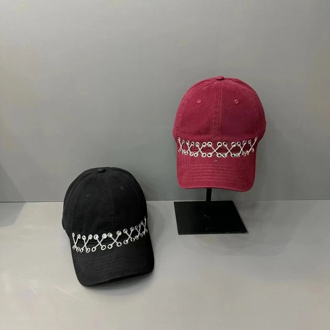 Corduroy Baseball Cap Black Brown Red Beige Embroidered Eyelet Strap Style