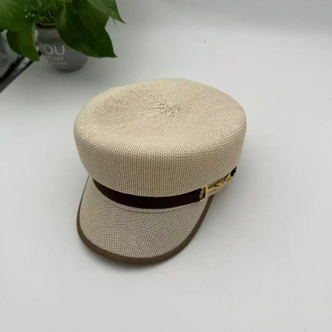 Woven Captain Hat Red Beige Black Military Style