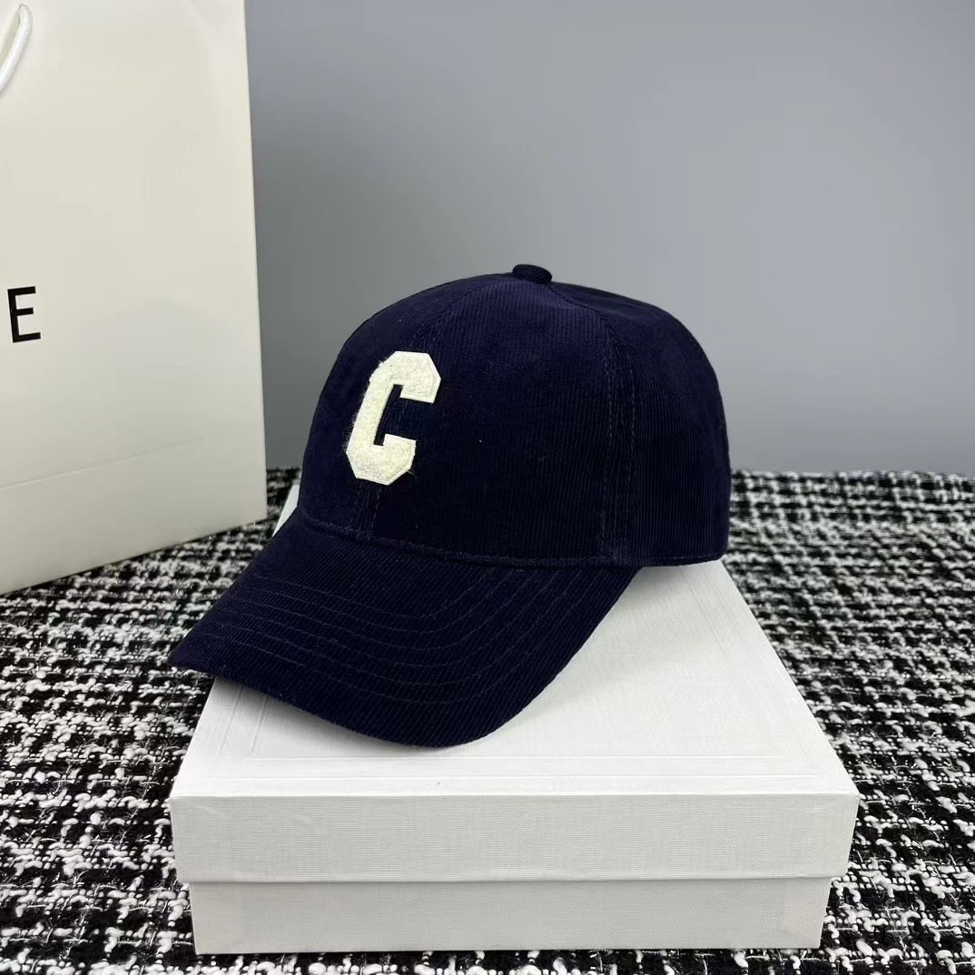 Corduroy Baseball Cap with Embroidered C Logo in Pink Brown Red Beige Tan White Black