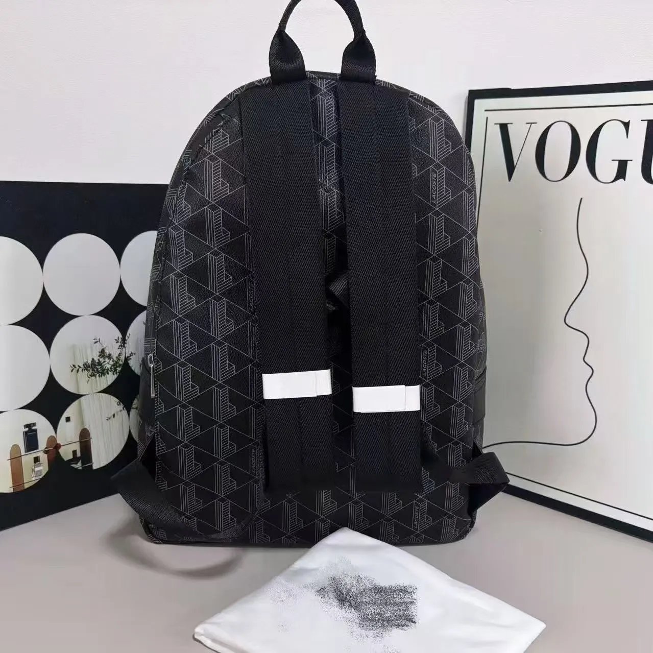 Lacoste Backpacks Geometric Monogram Backpack with Front Zip Pocket image 3