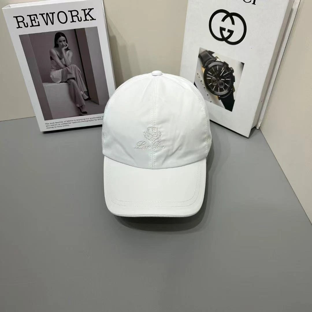 Loro Piana Beige Navy Gray White Embroidered Baseball Cap