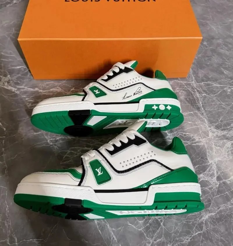 Louis Vuitton Trainer White Green Monogram Sneakers