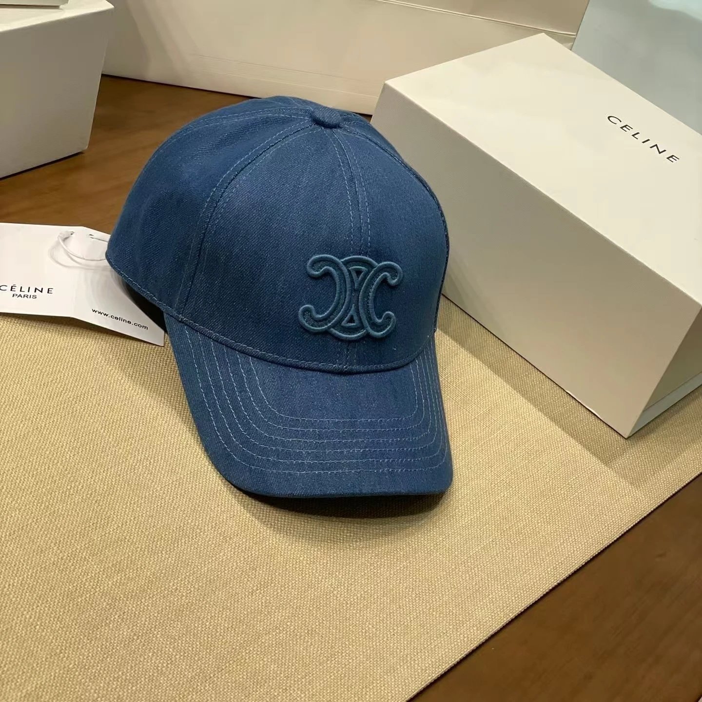 Denim Baseball Cap Blue Black Embroidered Logo Casual Hat