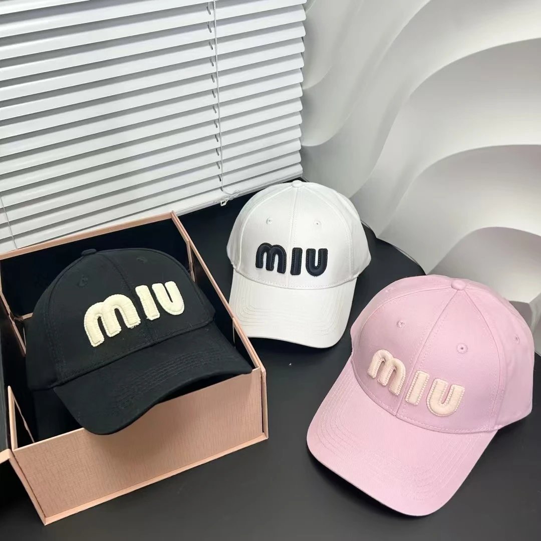 Miu Miu Embroidered Logo Black White Pink Baseball Cap