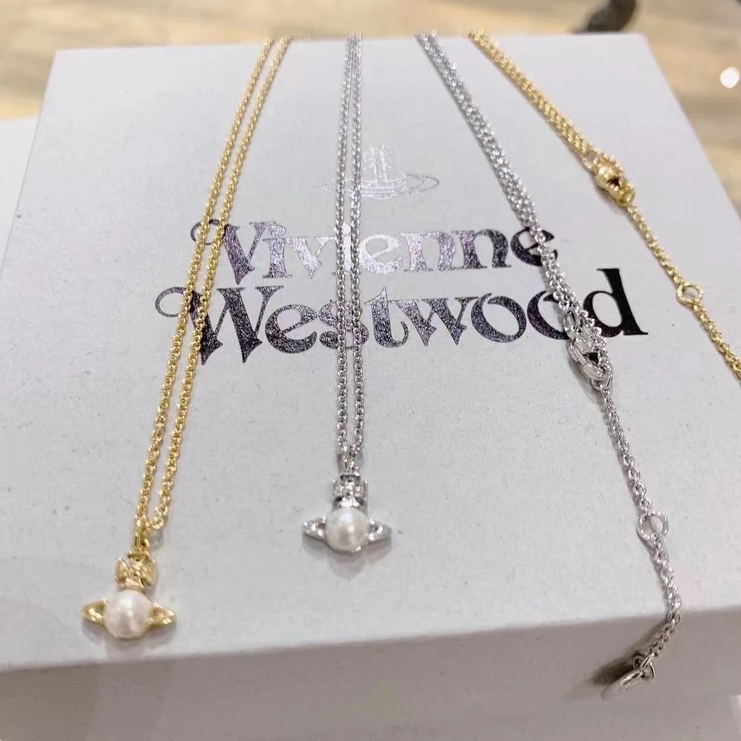 Vivienne Westwood Pearl Orb Pendant Necklace Gold Silver Classic
